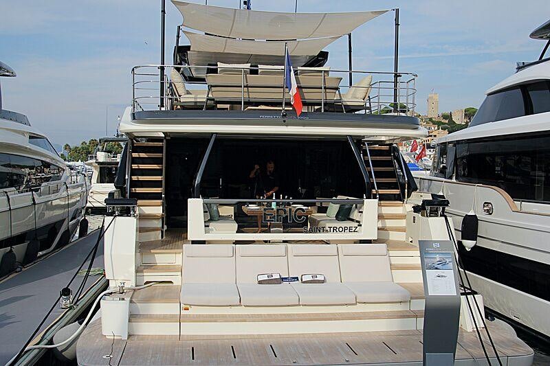 a boat with a person inside aboard EPIC Yacht for Charter