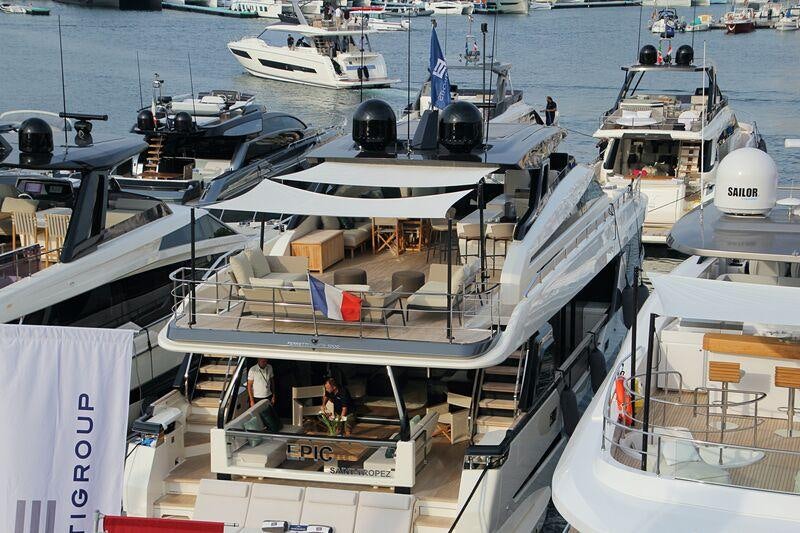 a boat with a large number of boats on it aboard EPIC Yacht for Charter