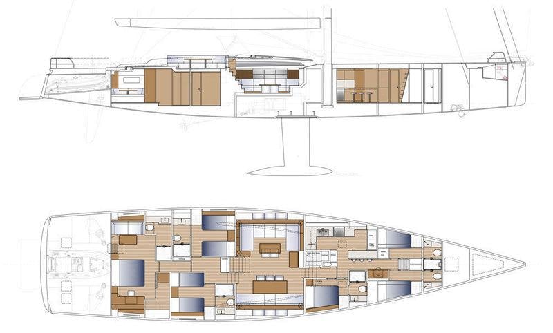 a drawing of a house aboard ALIX Yacht for Sale