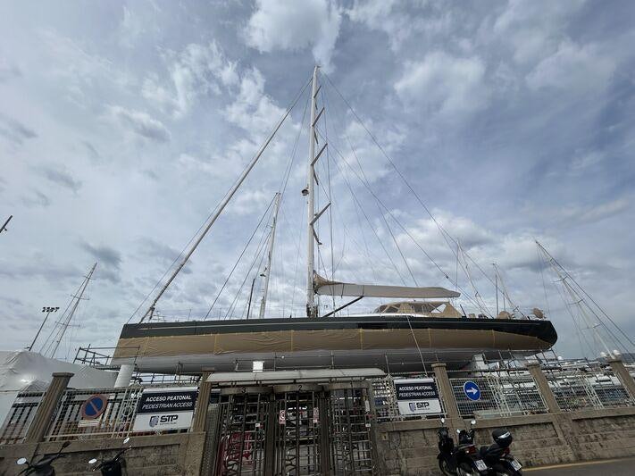 a stadium with a crane in the background aboard ALIX Yacht for Sale