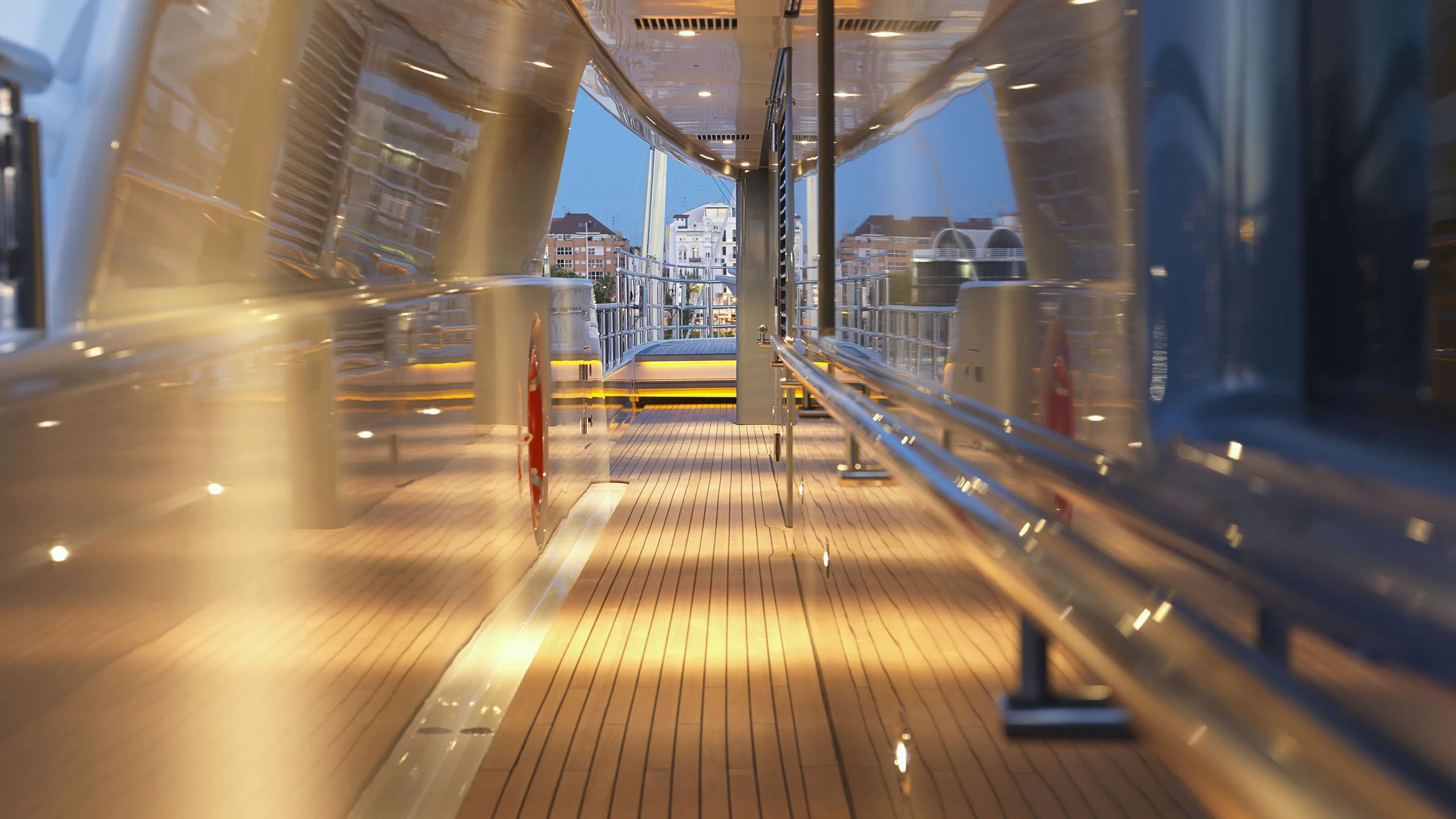 a long wooden bridge aboard NAIA Yacht for Charter