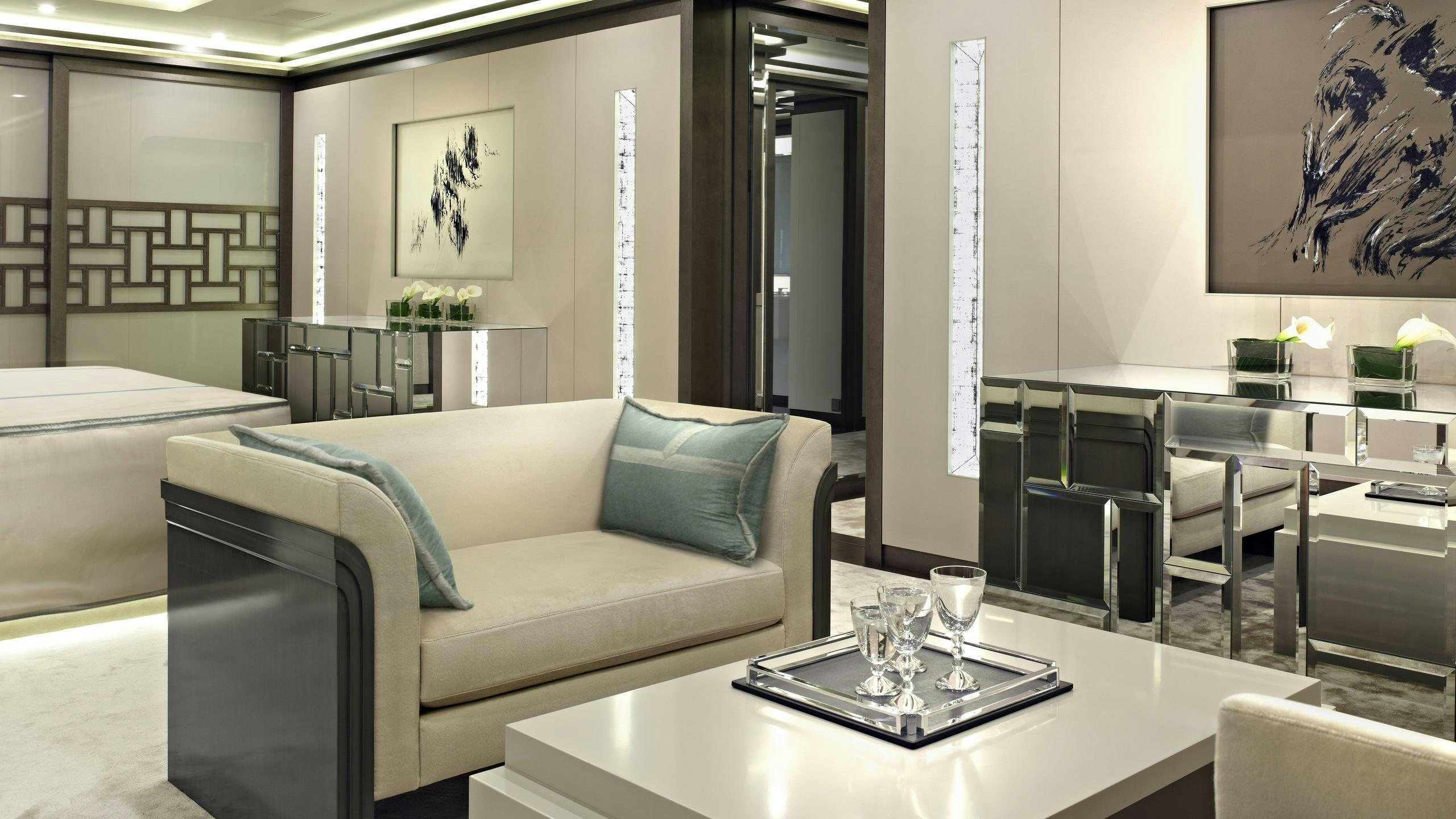 a room with a table and couches aboard LADY VERA Yacht for Charter