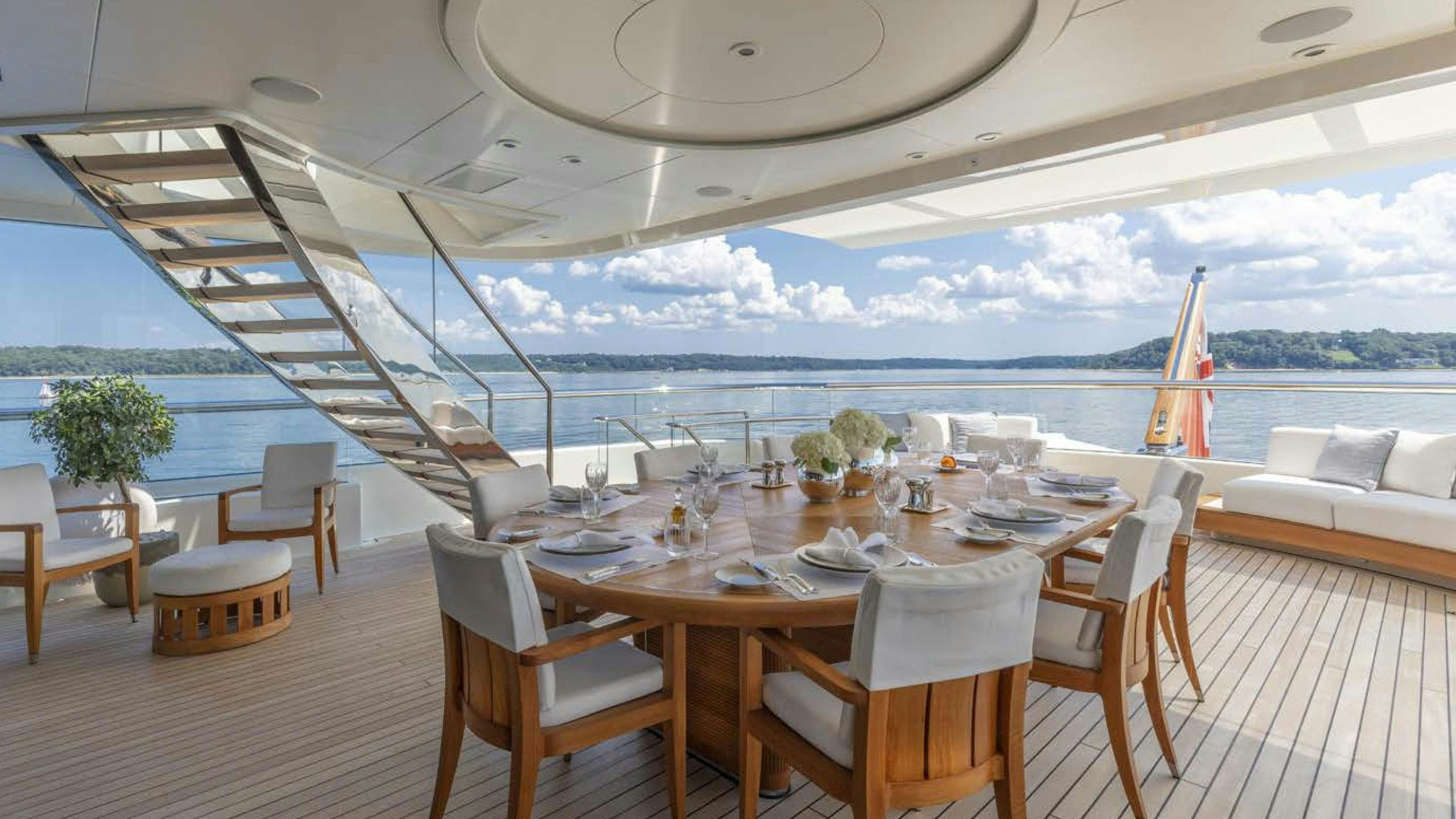 a table set for a meal aboard LUNASEA Yacht for Charter