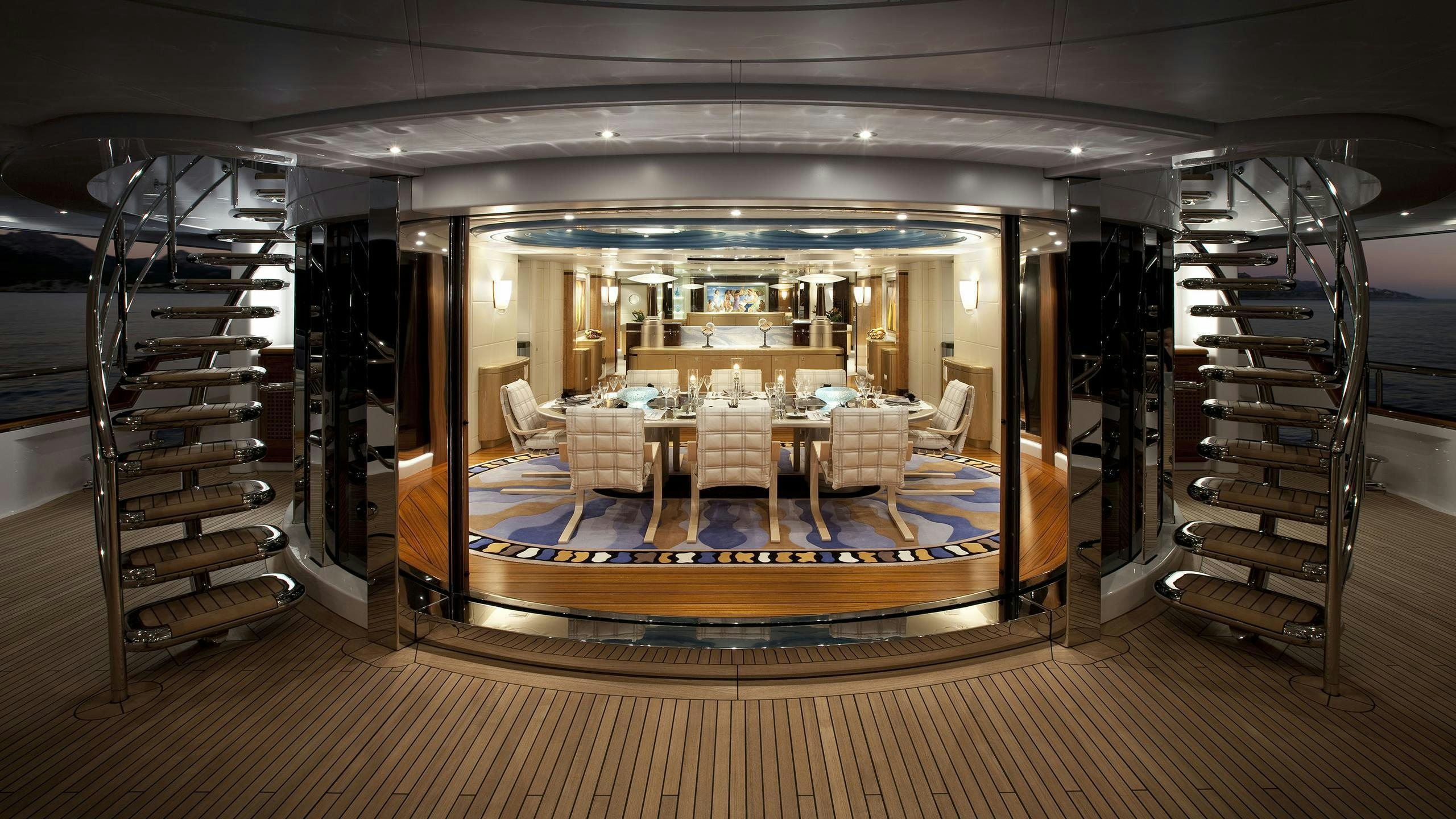 a room with a large mirror aboard SYCARA V Yacht for Charter