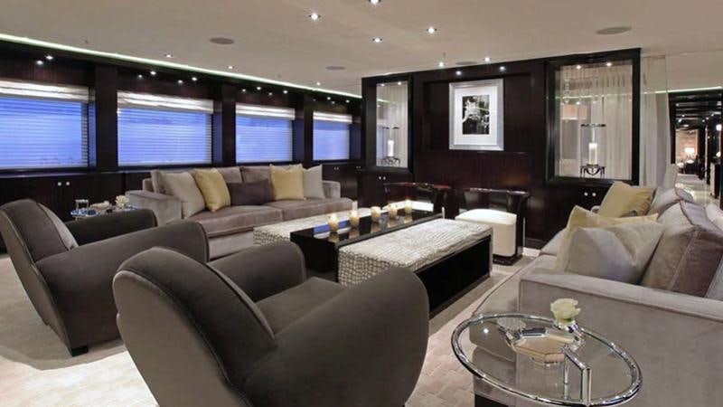 a living room with a large screen aboard CARPE DIEM Yacht for Charter
