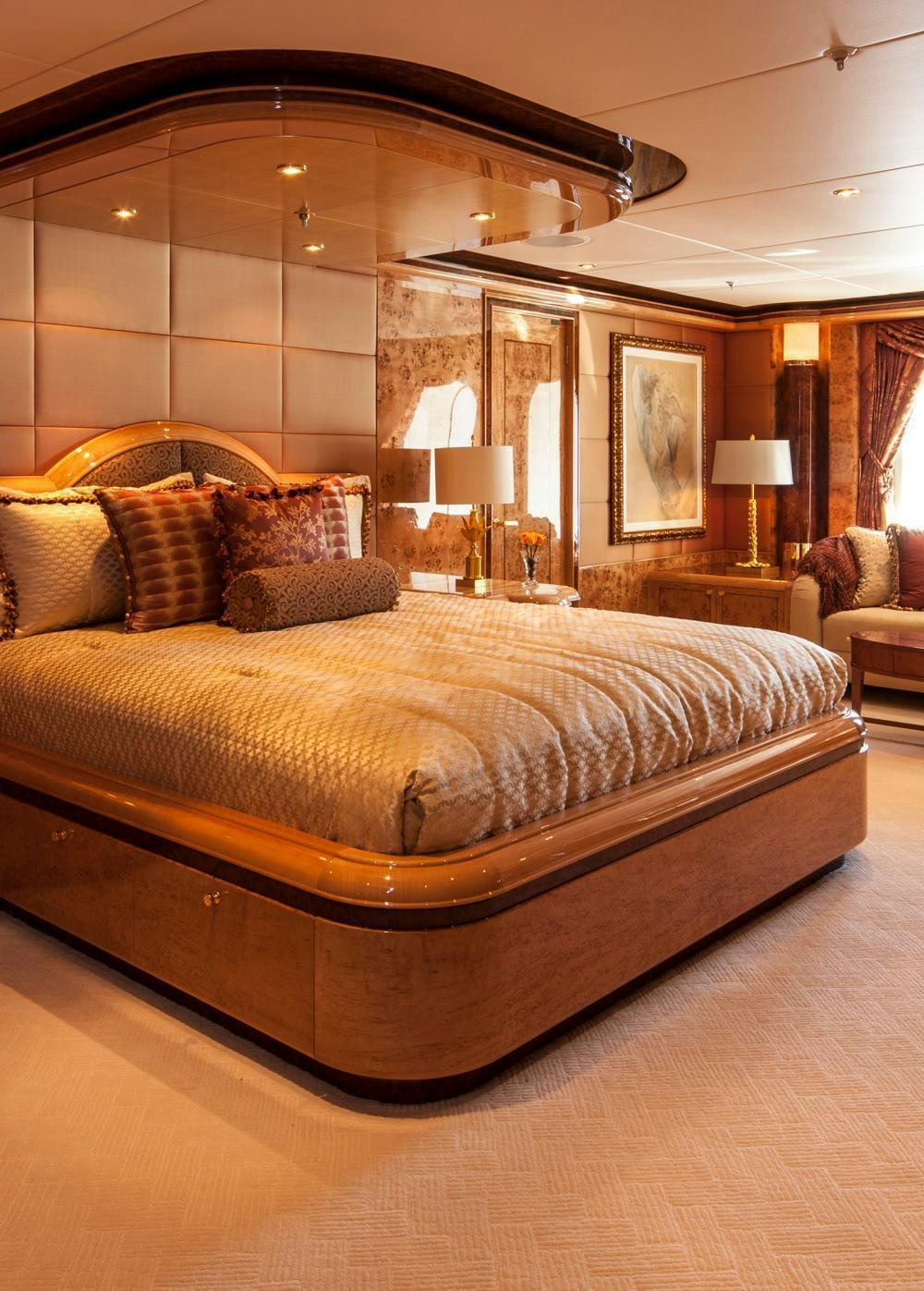 a large bed in a large room aboard LIBERTY Yacht for Charter