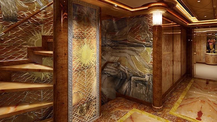 a room with a large glass door aboard LIBERTY Yacht for Charter