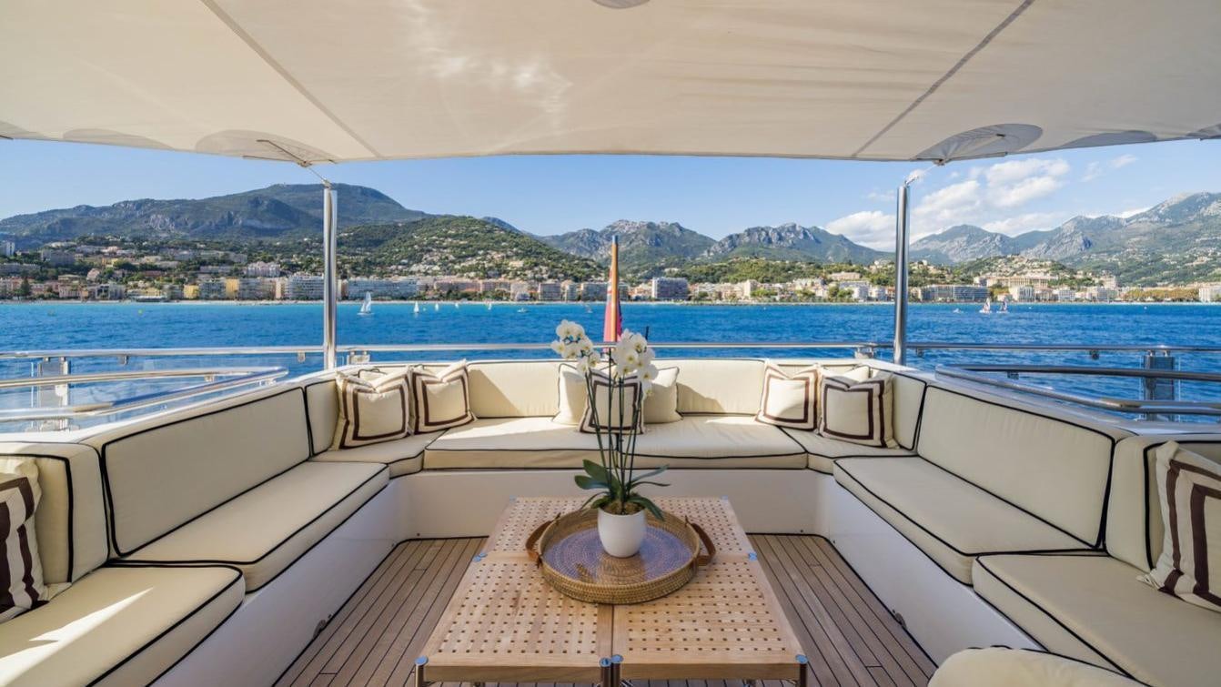 a balcony overlooking a body of water aboard OCEANA I Yacht for Charter