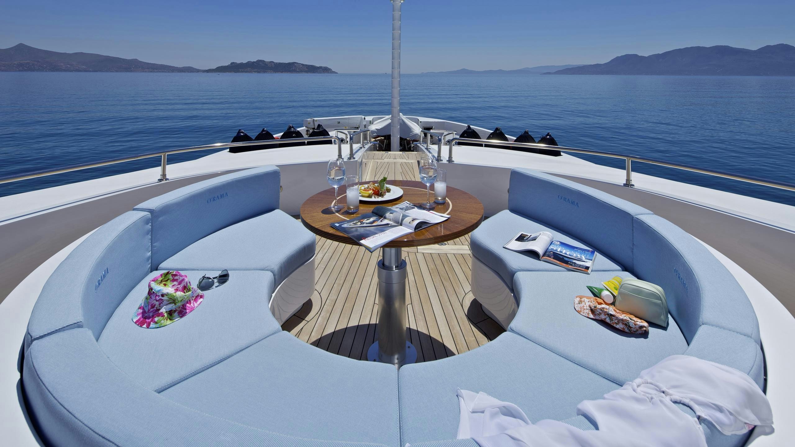 a table on a boat aboard MIA RAMA Yacht for Charter