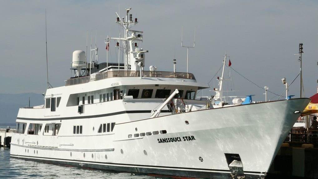 a large white boat aboard SANSSOUCI STAR Yacht for Charter