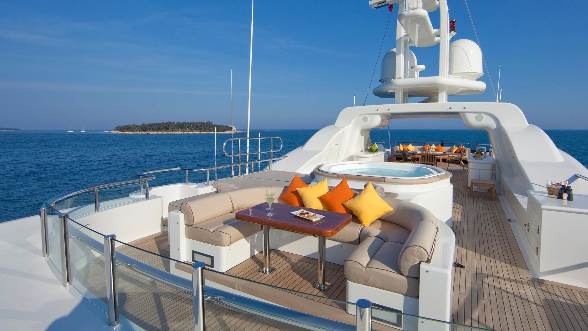 a boat on the water aboard DEJA TOO Yacht for Charter