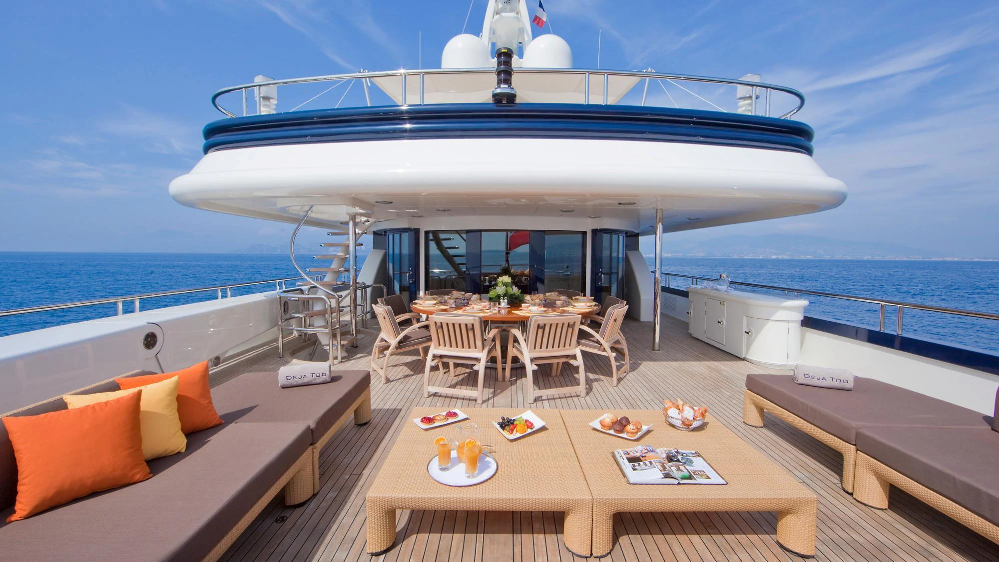 a boat on a boat aboard DEJA TOO Yacht for Charter