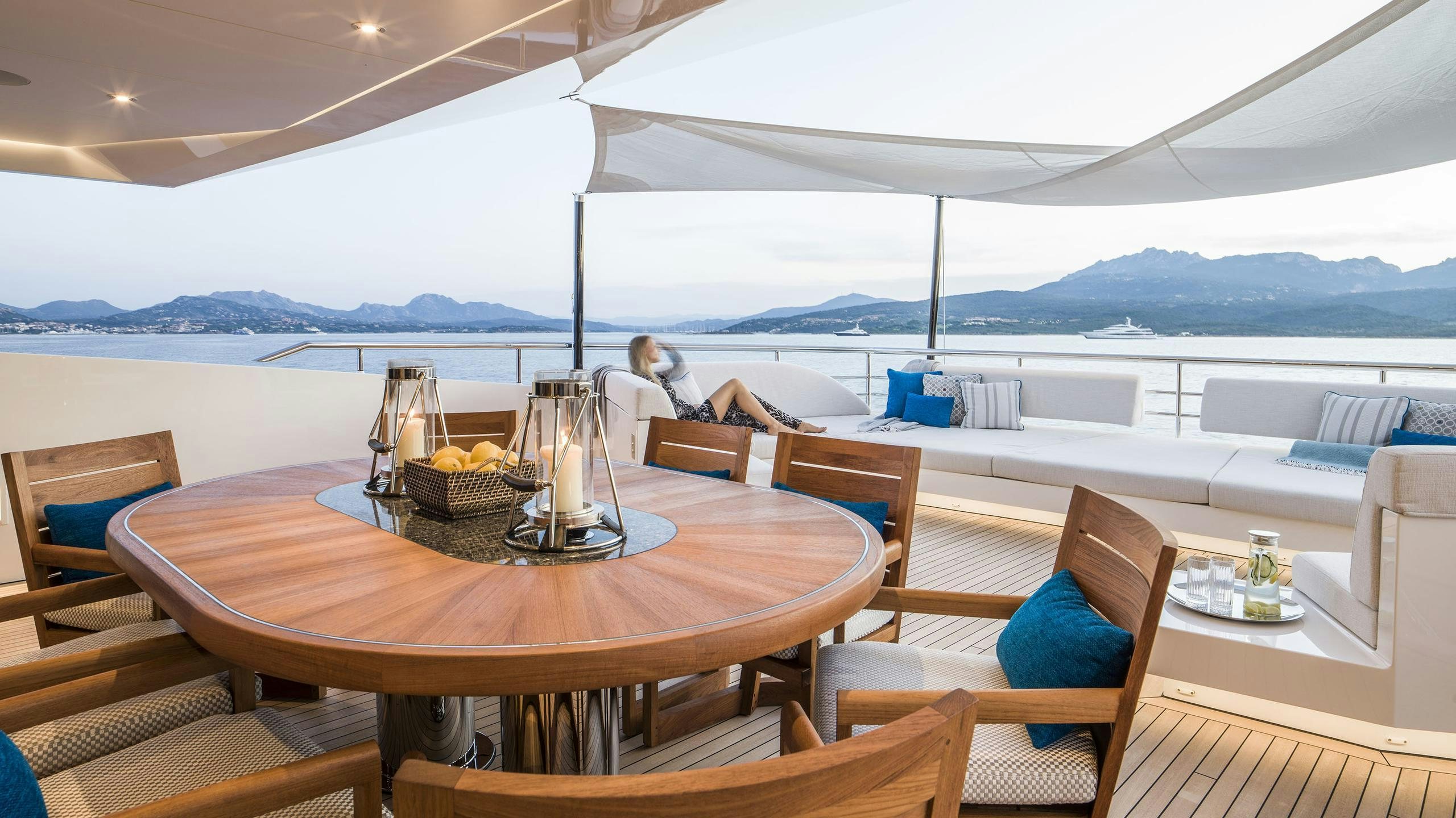 a table with food on it aboard IRISHA Yacht for Charter
