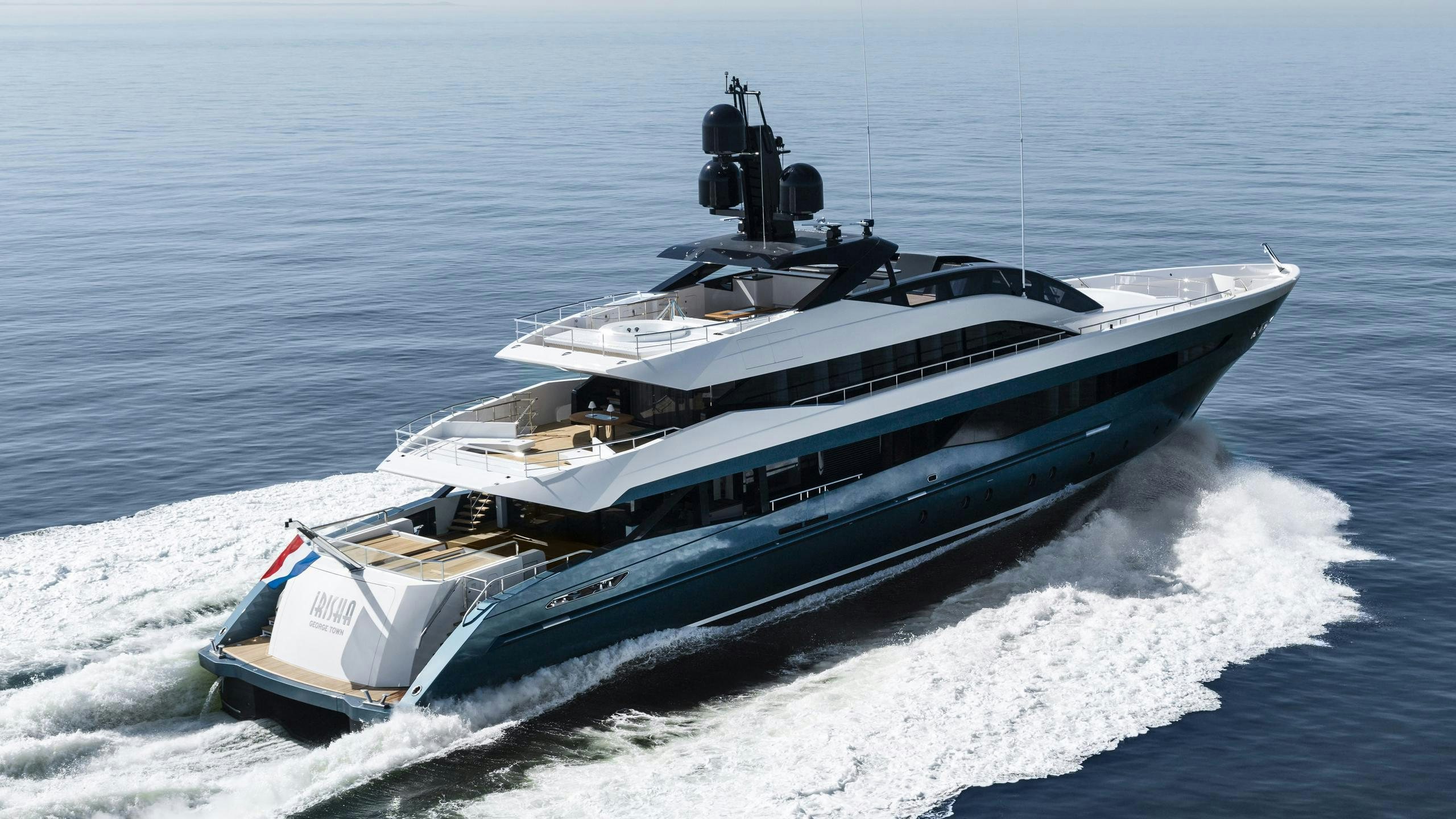 a ship on the water aboard IRISHA Yacht for Charter