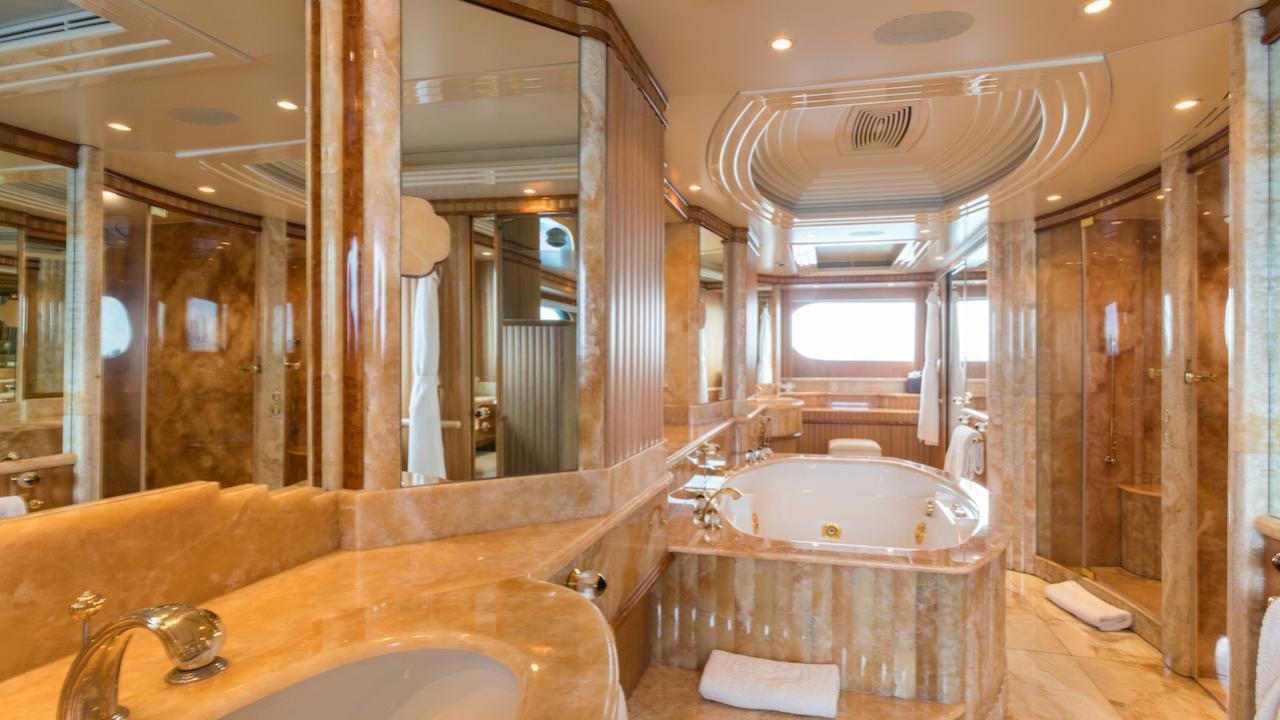 a bathroom with a large tub aboard BARENTS Yacht for Charter