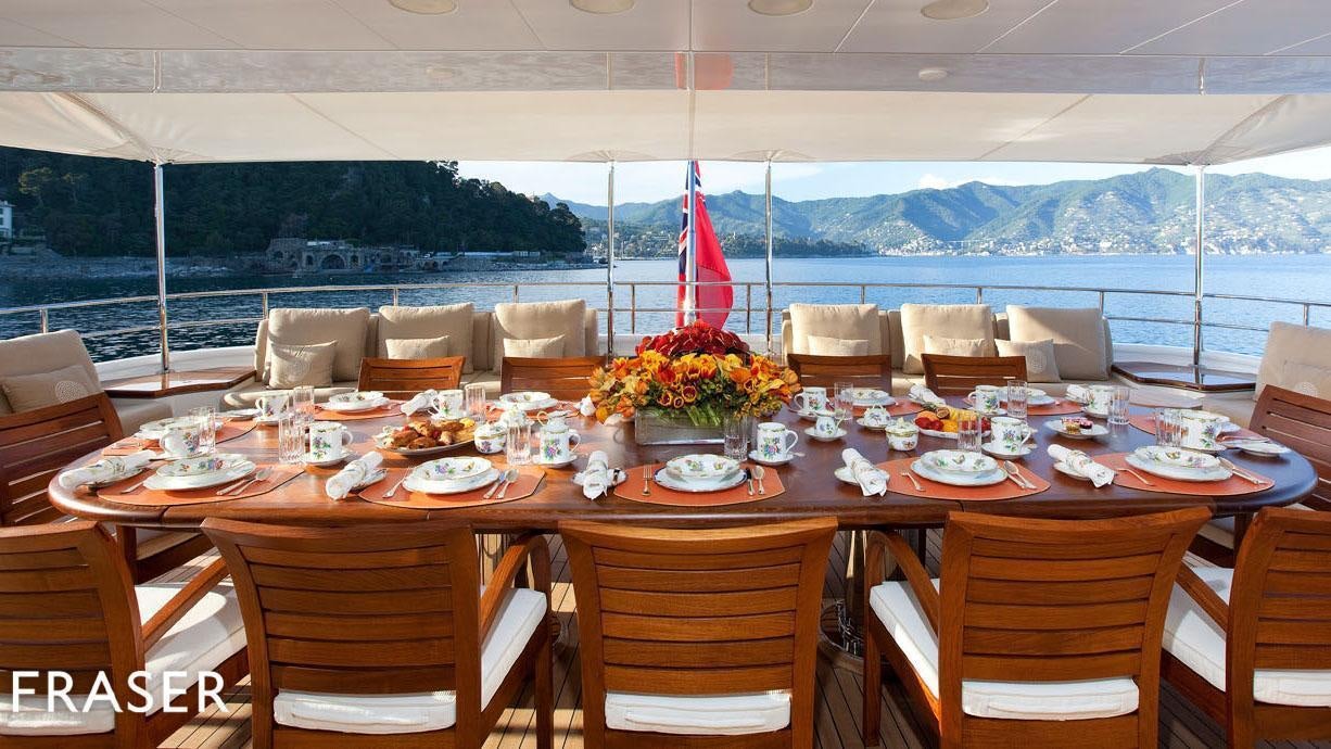 a table set for a meal aboard ELENA V Yacht for Charter