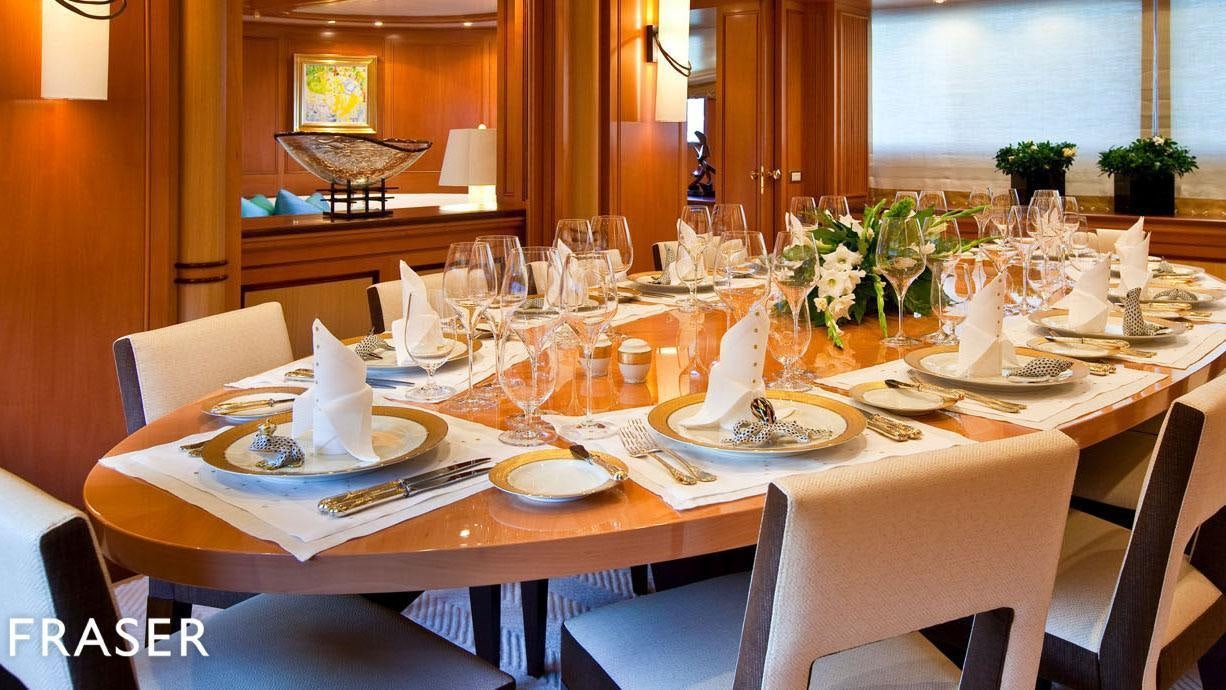 a table set for a dinner aboard ELENA V Yacht for Charter