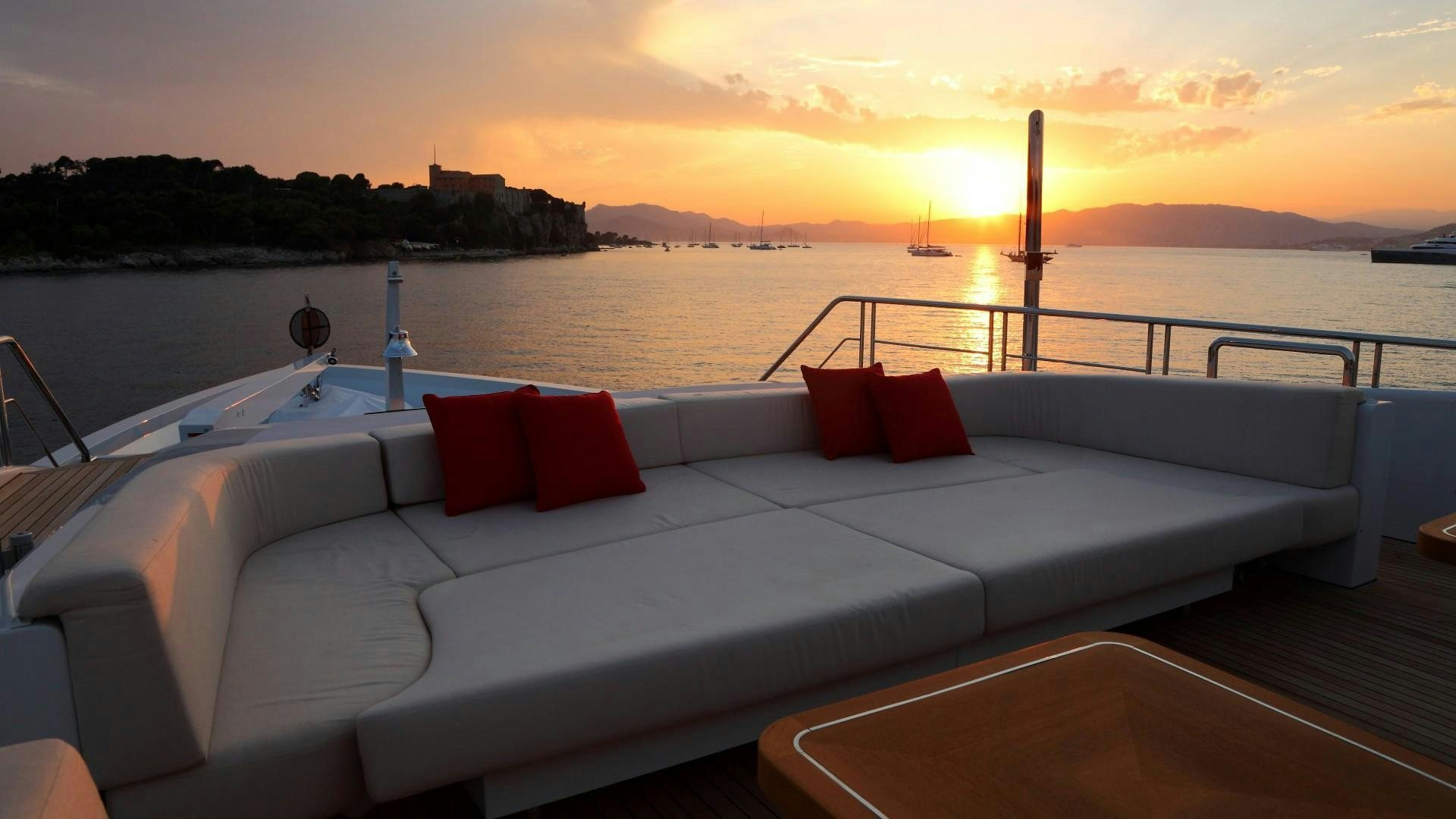 a couch on a boat aboard 2 LADIES Yacht for Charter