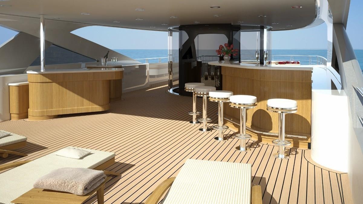 a room with tables and chairs aboard 2 LADIES Yacht for Charter