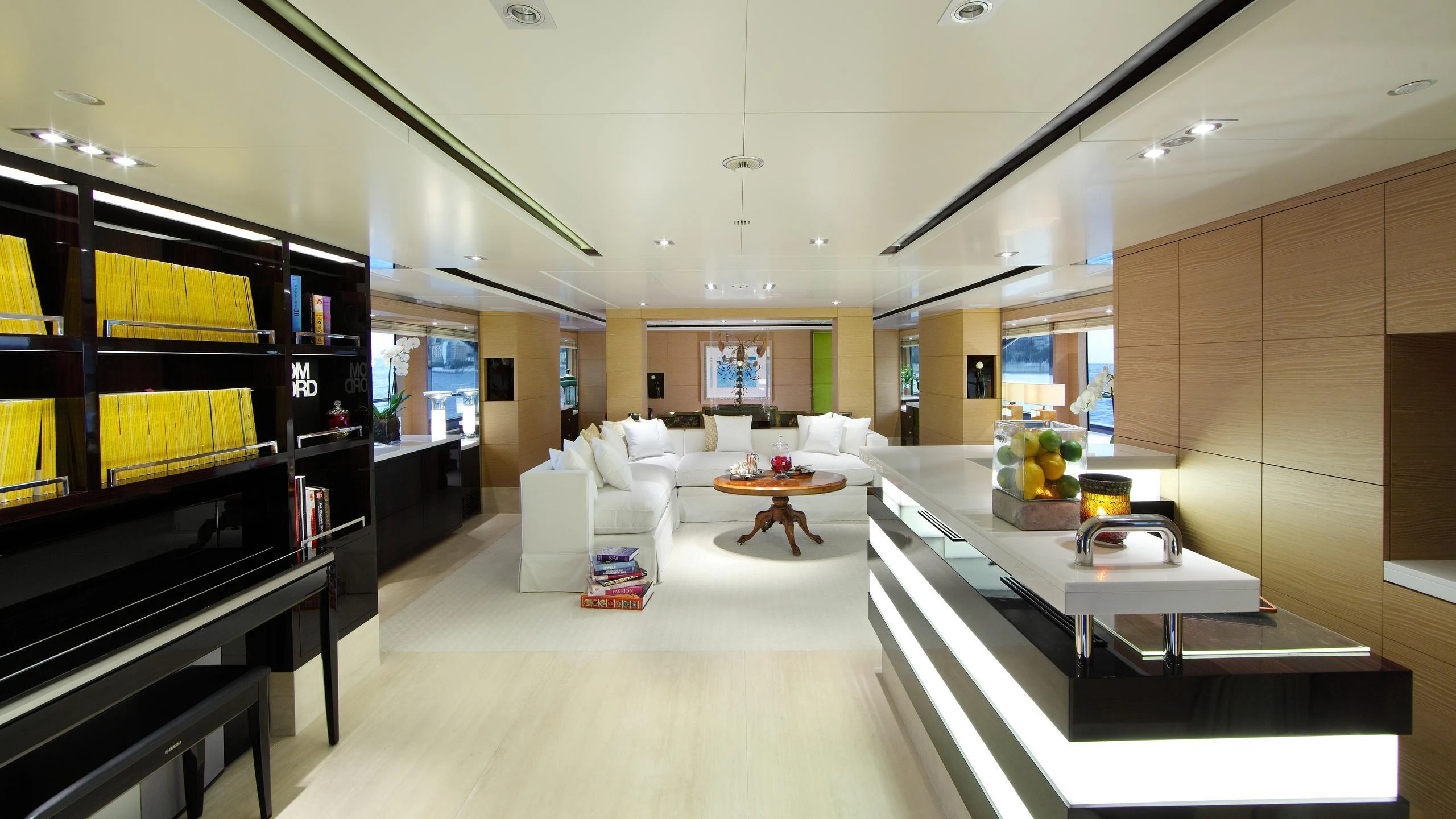 a large open living room aboard SUR LA MER Yacht for Charter