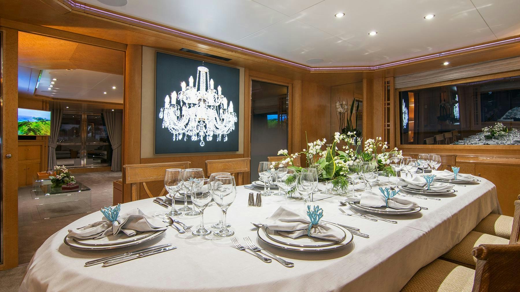 a table set for a dinner aboard BELLA STELLA Yacht for Charter