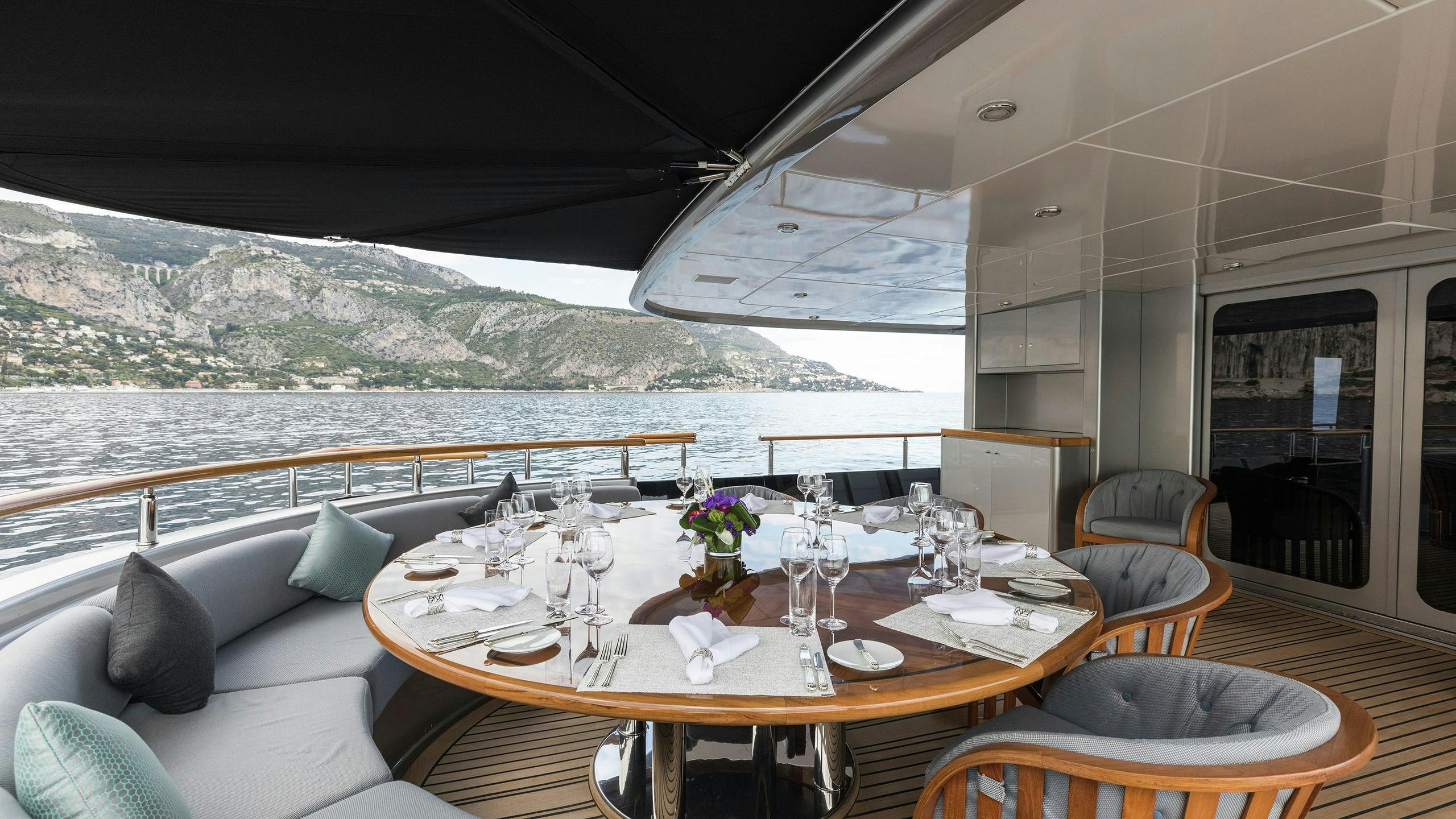a table set for a meal aboard SILVER DREAM Yacht for Charter