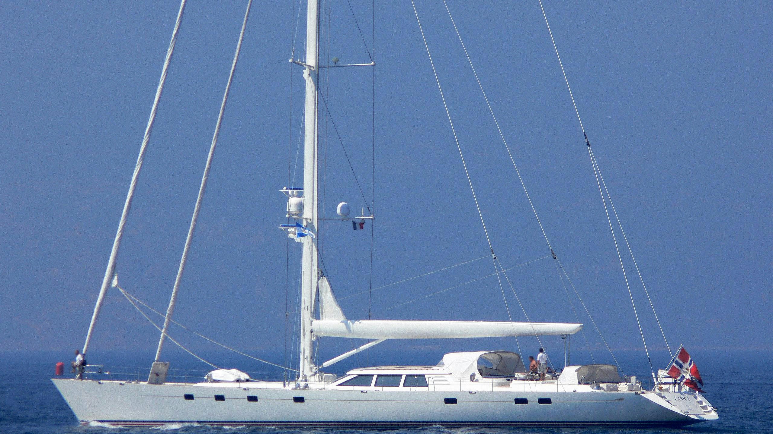 a white boat with a sail aboard CAVALLO Yacht for Charter