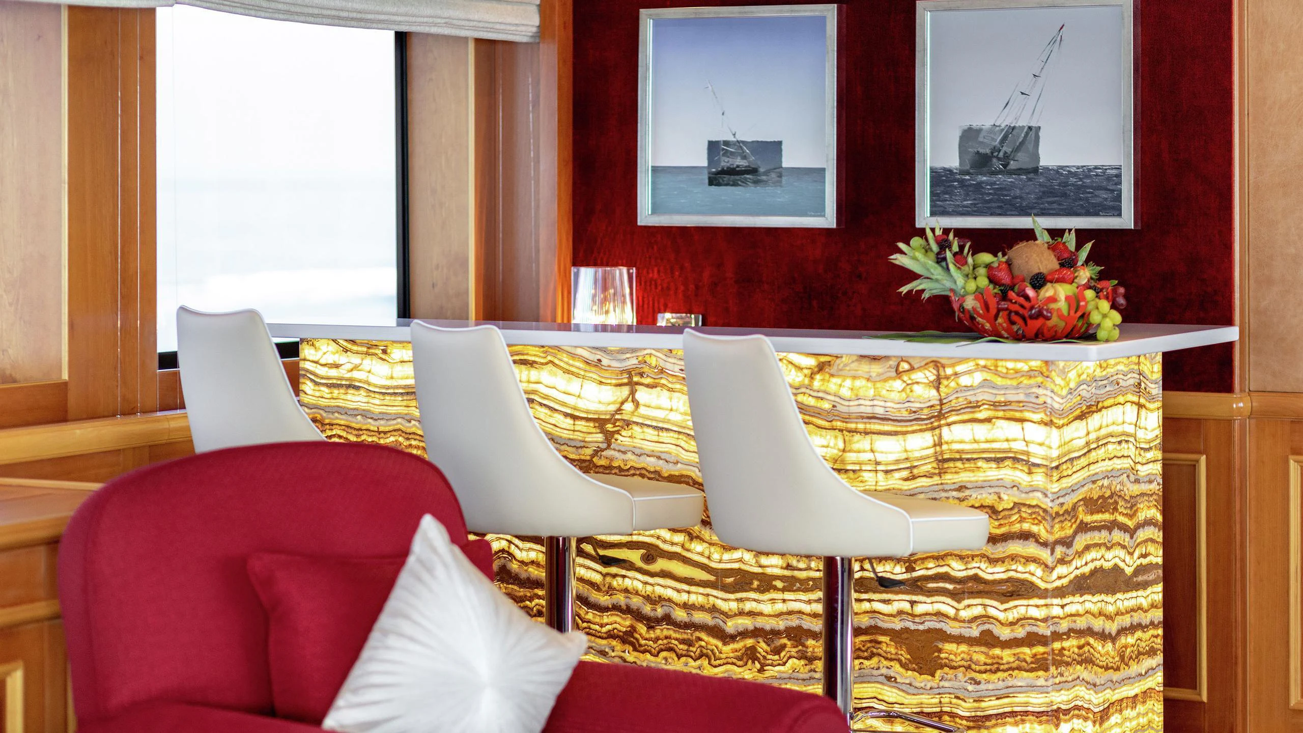 a room with a couch and chairs aboard EMOTION 2 Yacht for Charter