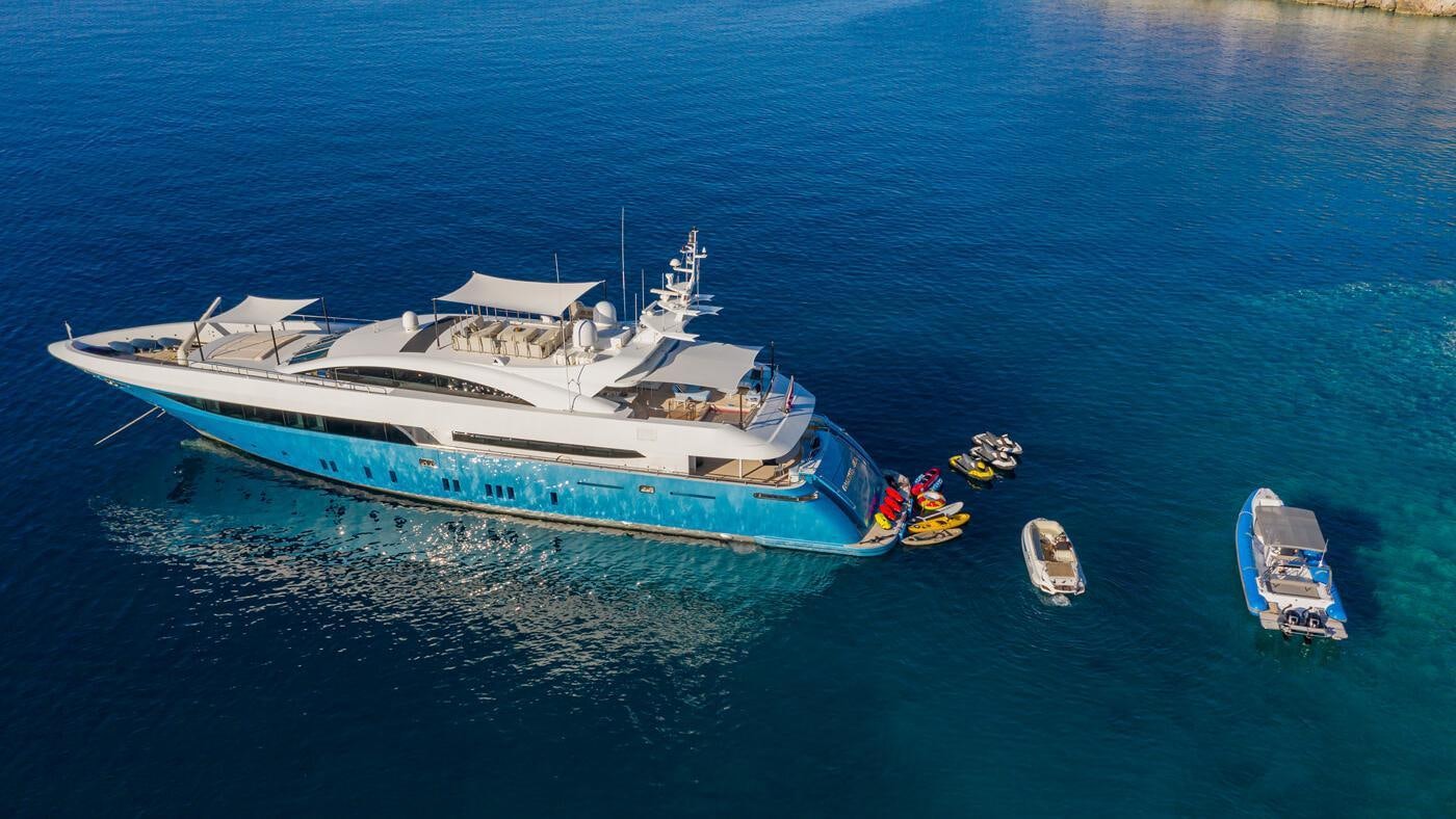 a large white boat in the water aboard SEA WOLF Yacht for Charter