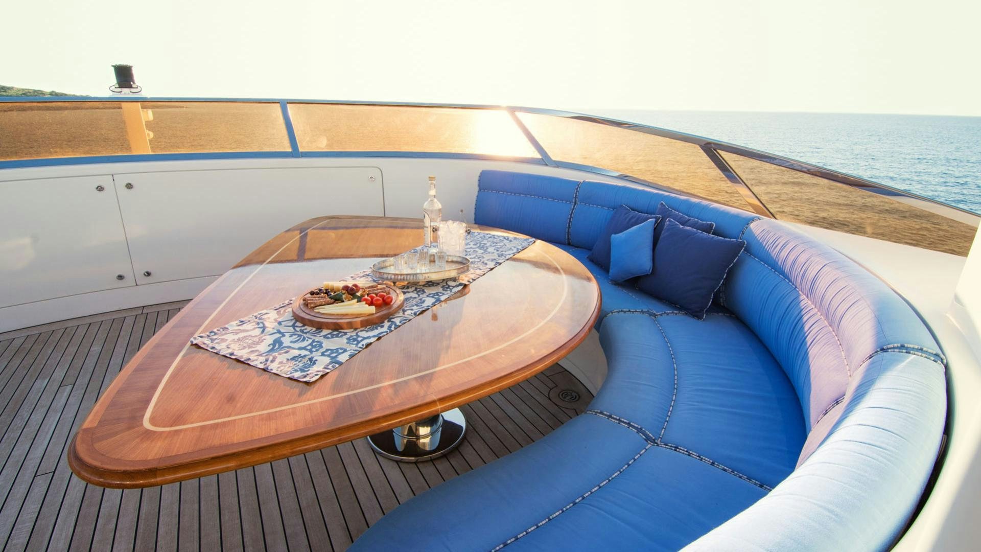 a table on a boat aboard OPTION B Yacht for Charter