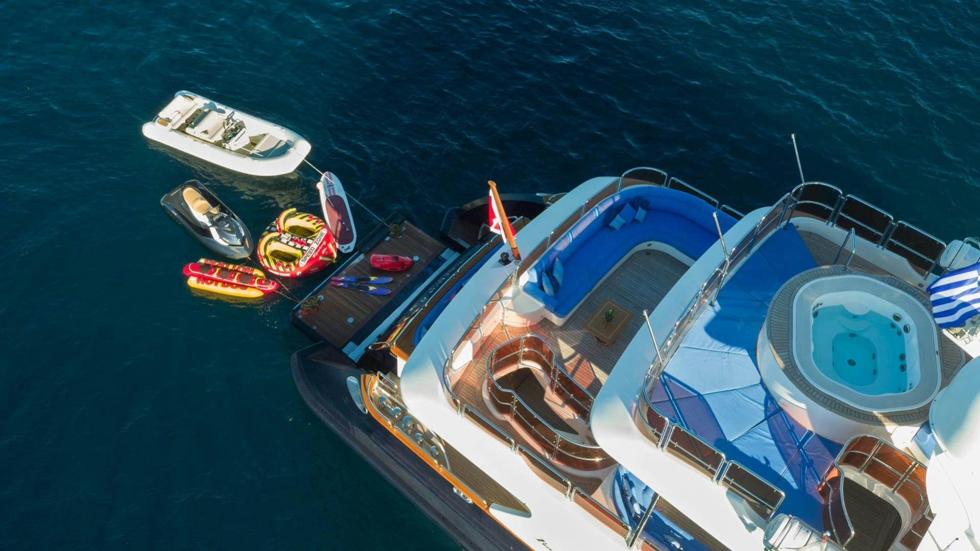 a high angle view of a boat aboard OPTION B Yacht for Charter