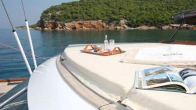 a boat on the water aboard GITANA Yacht for Charter