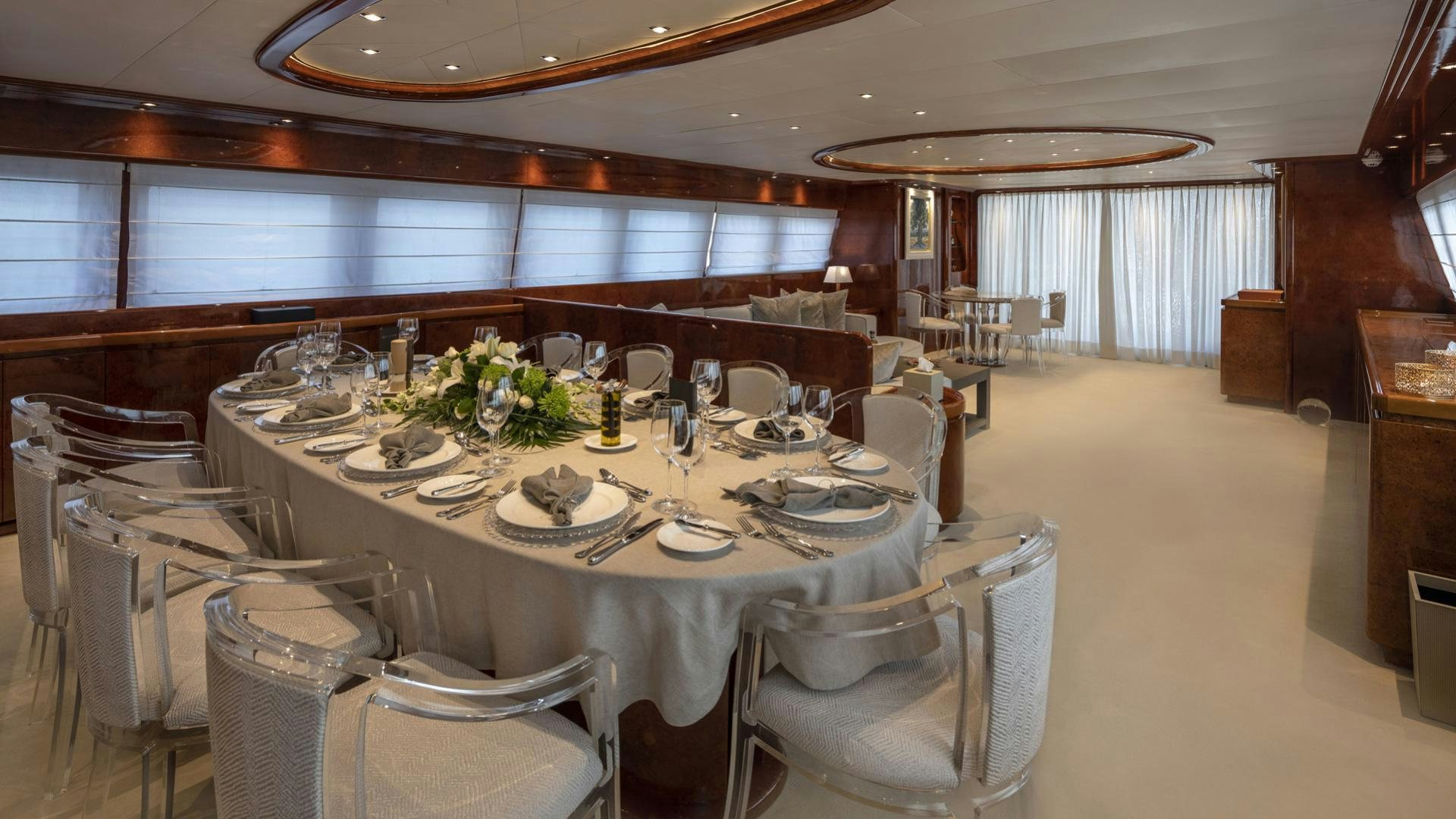 a large dining room table aboard SOLE DI MARE Yacht for Charter