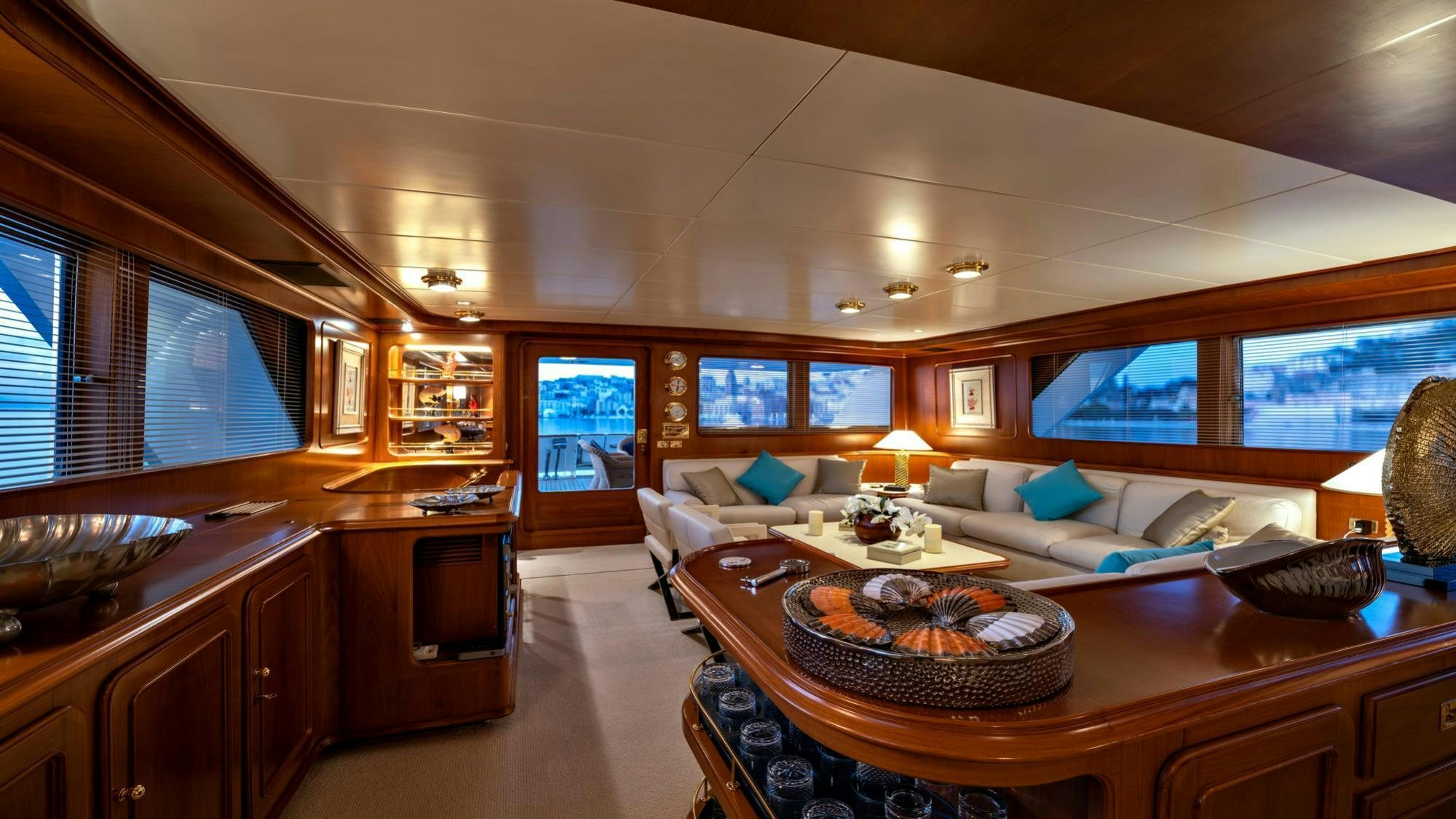 a large kitchen and living room aboard NIGHTFLOWER Yacht for Charter