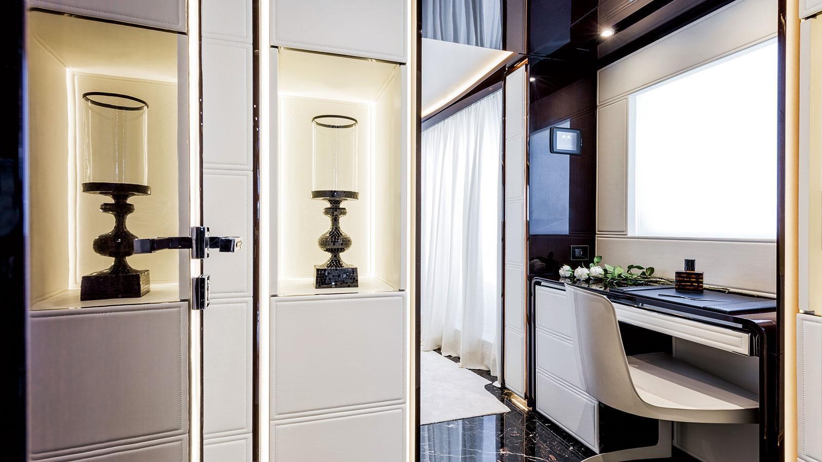 a white door with a vase on it aboard SOULMATE Yacht for Charter