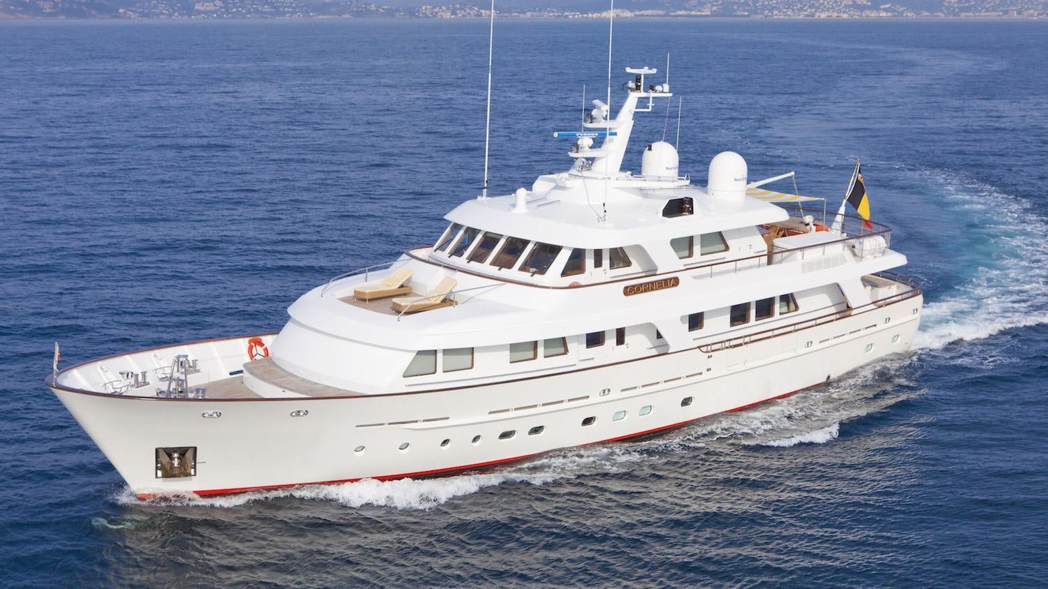a large white ship aboard CORNELIA Yacht for Charter