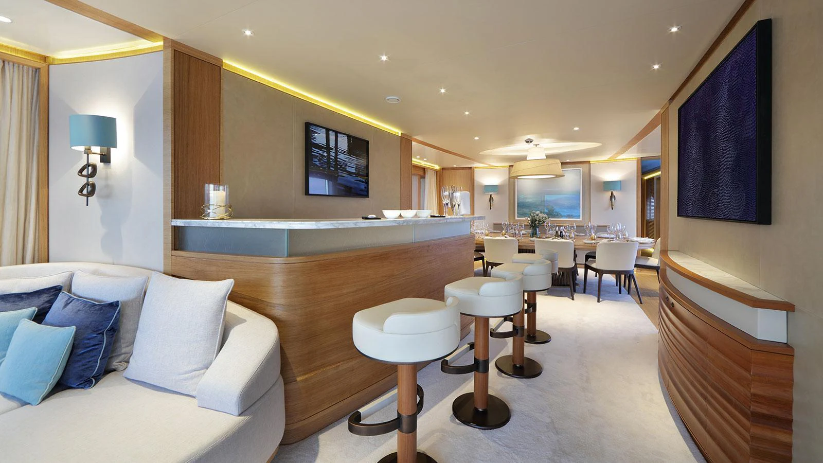 a large modern looking room aboard SOLIS Yacht for Charter