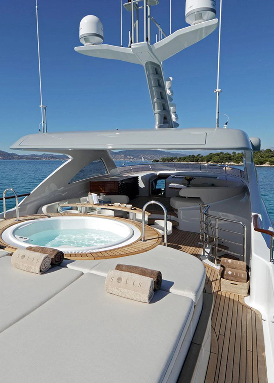 a boat on the water aboard SOLIS Yacht for Charter
