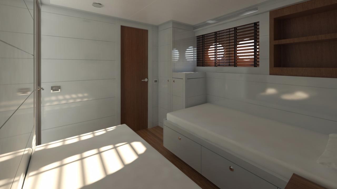 a room with a bathtub and cabinets aboard ONLY NOW Yacht for Charter