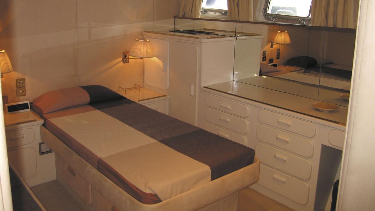 a bed in a room aboard ATLANTIC ENDEAVOUR Yacht for Charter