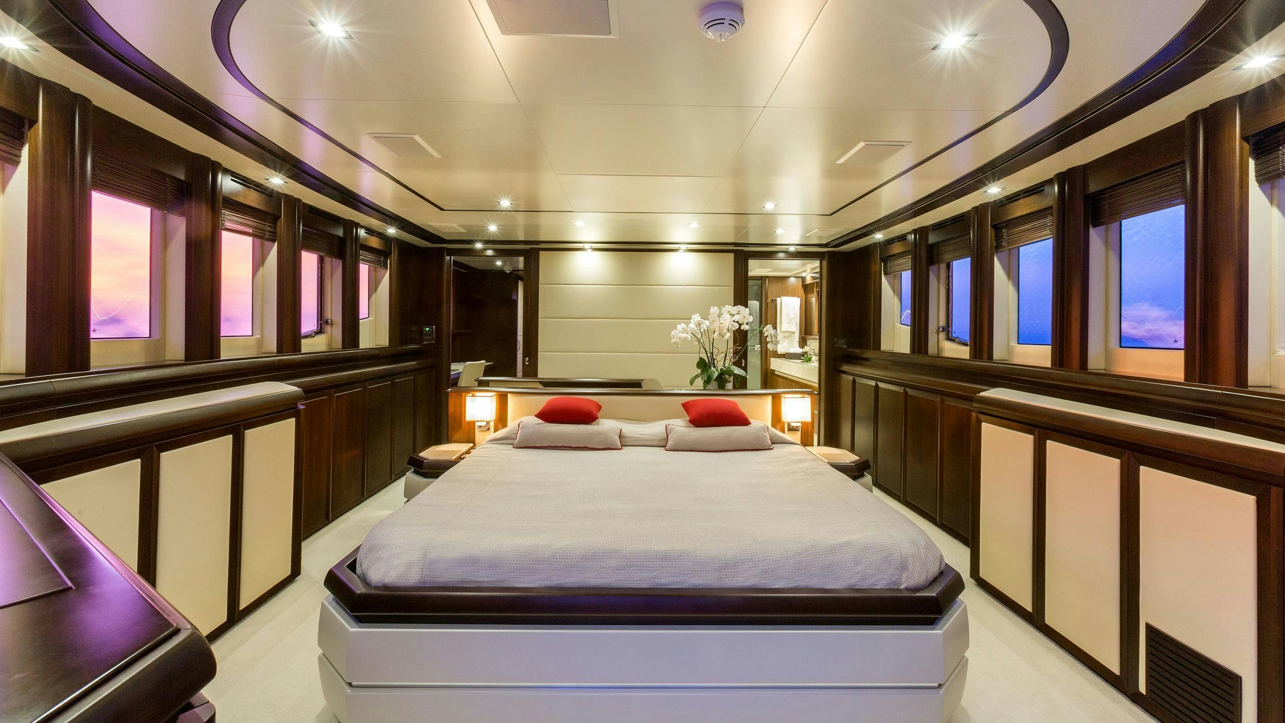 a bed in a room aboard GATSBY Yacht for Charter