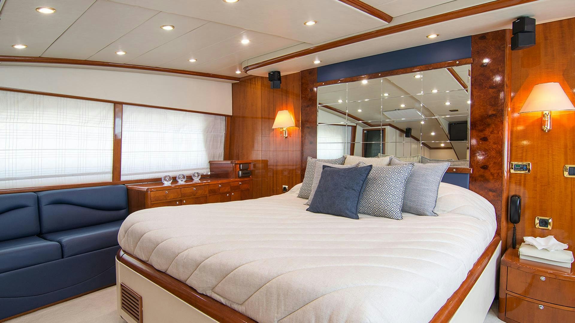 a bed in a room aboard DREAM B Yacht for Charter