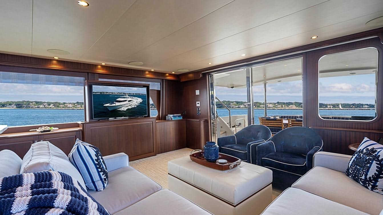 a room with a view of the ocean and a large window aboard TRANQUILITY Yacht for Charter