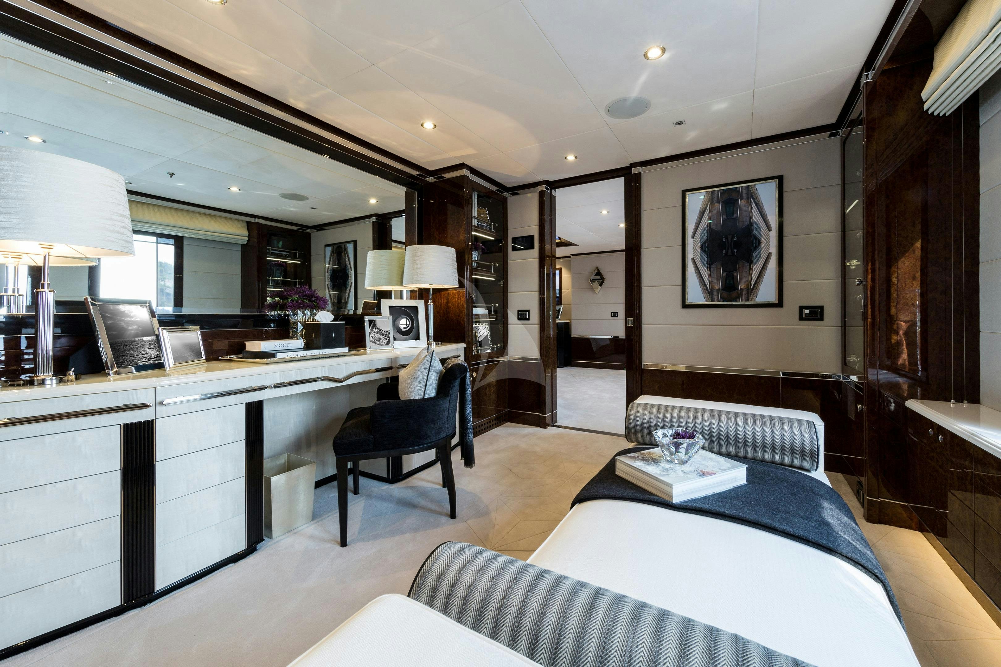 a large modern looking living room aboard SOUNDWAVE Yacht for Charter