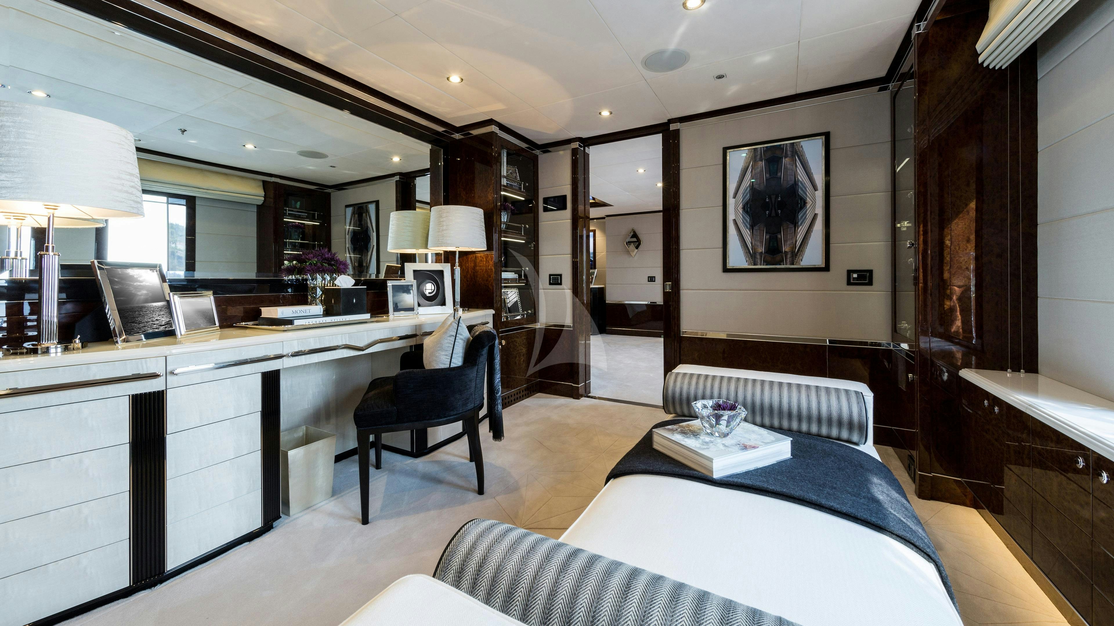 a well lit living room aboard SOUNDWAVE Yacht for Charter