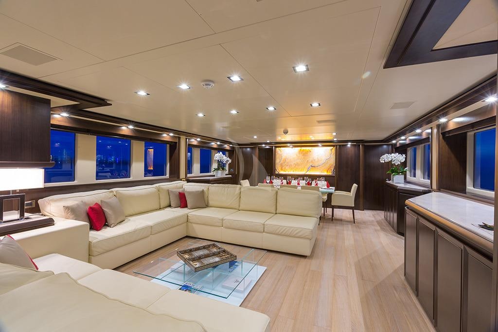 a modern looking living room aboard GATSBY Yacht for Charter
