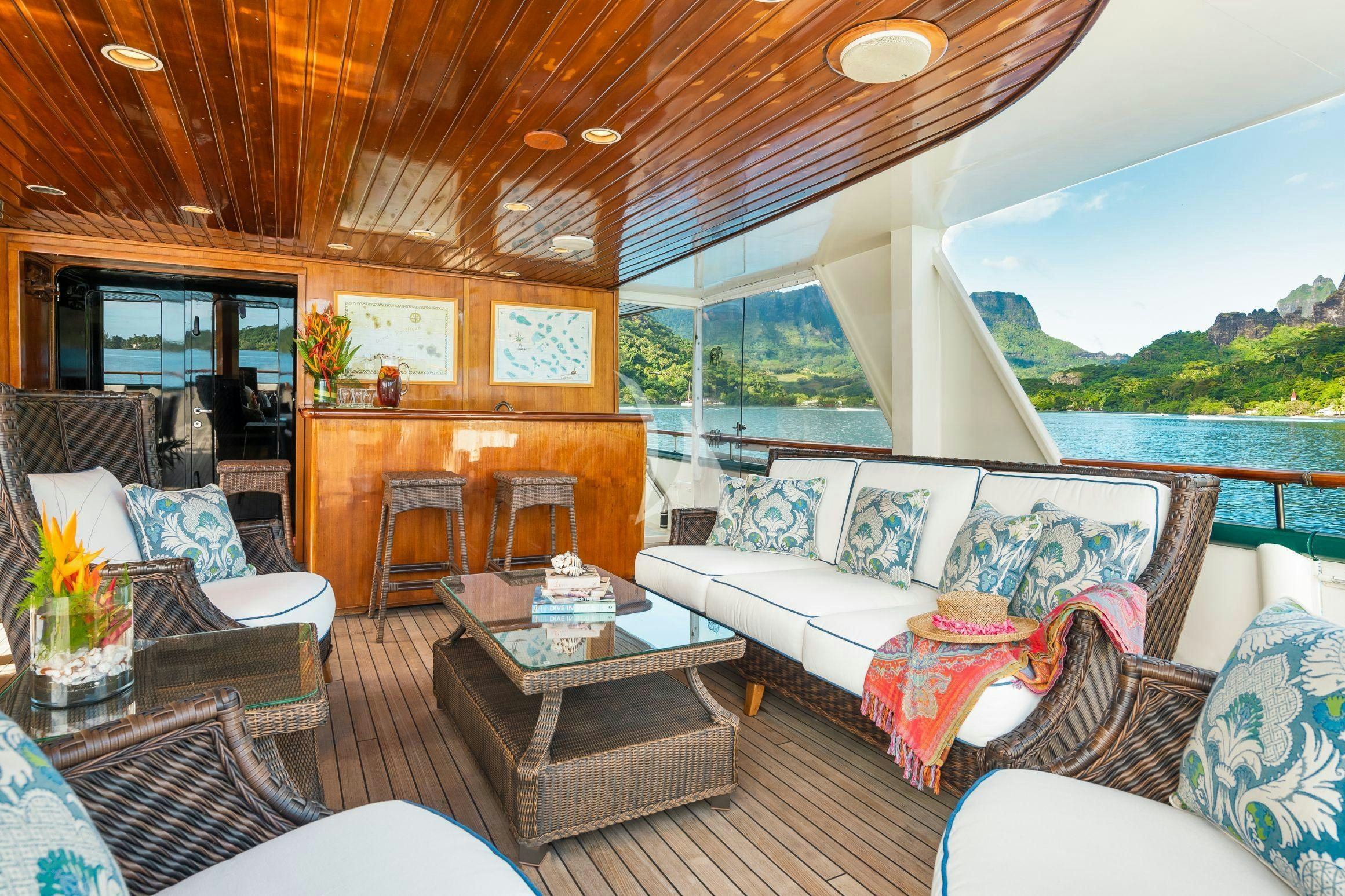 a living room with a large window aboard ASKARI Yacht for Charter