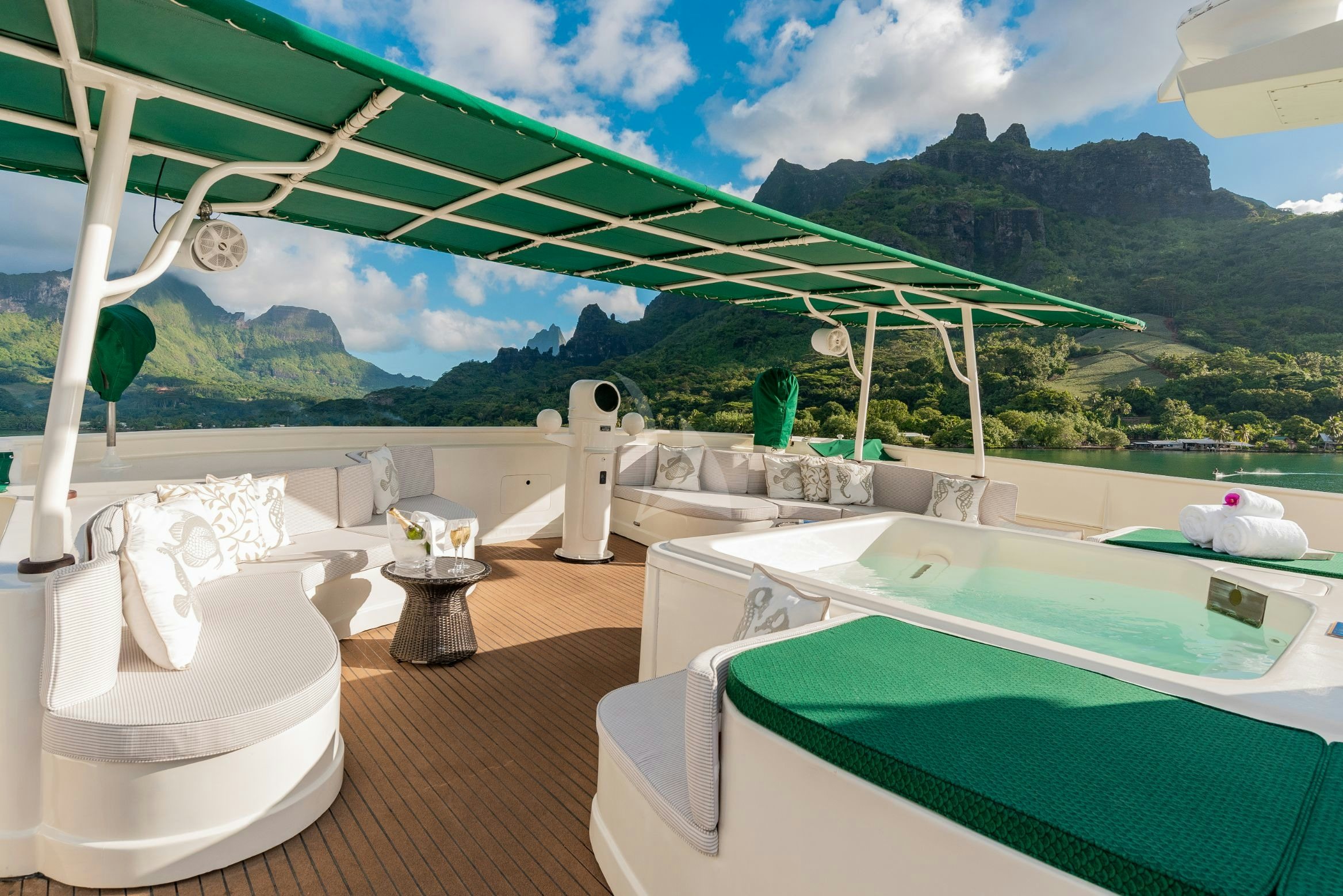 a room with a pool and a large green landscape aboard ASKARI Yacht for Charter