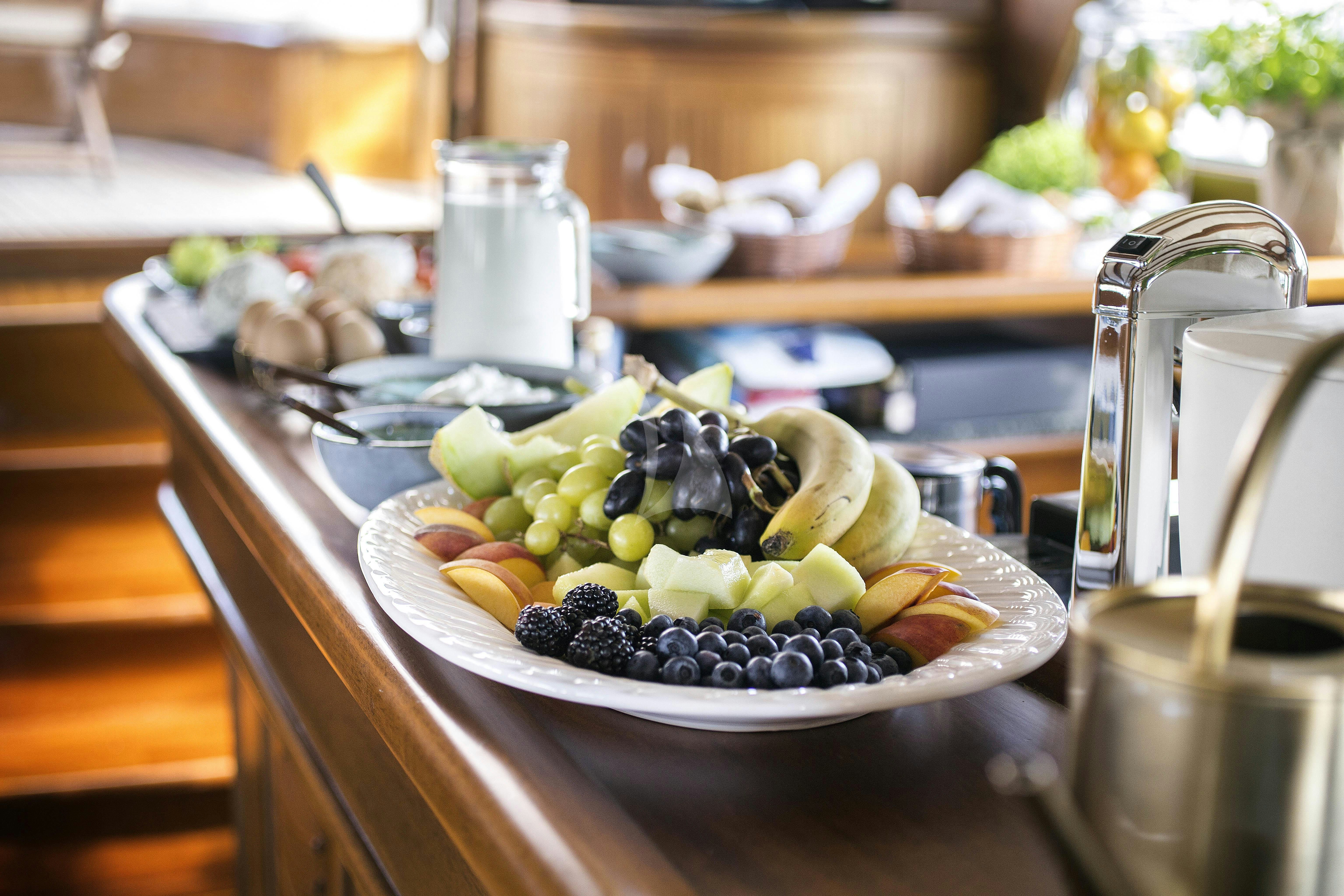 a bowl of fruit aboard ENTRE CIELOS Yacht for Charter