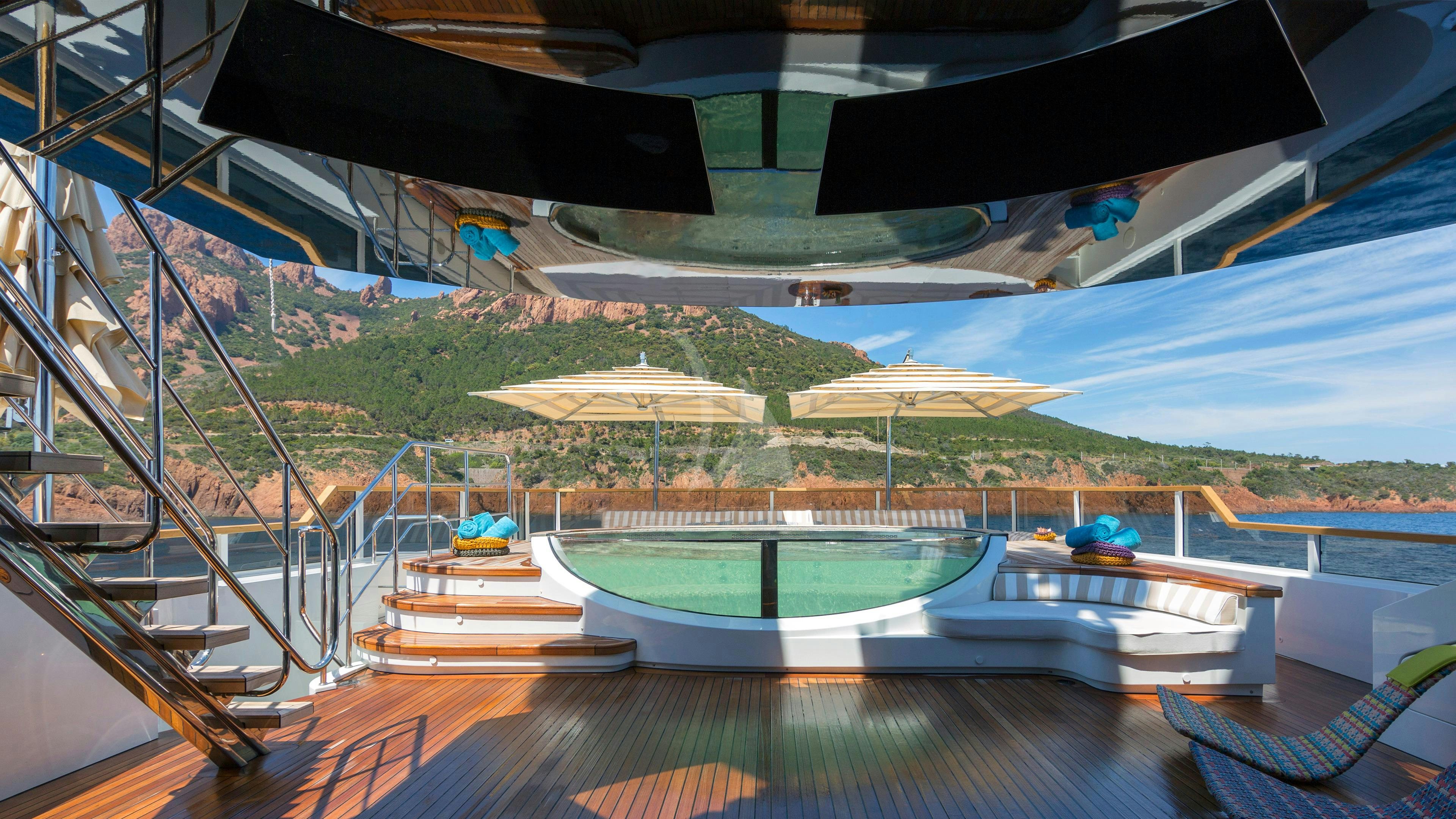 a view of a tennis court and a tennis court aboard TAIBA Yacht for Charter